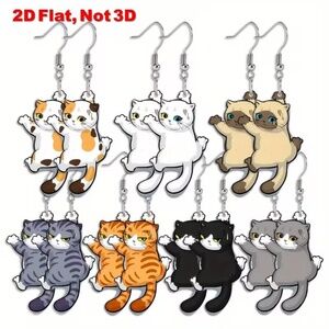 7-Pair Kawaii Cat Dangle Earrings Set – Cute Acrylic Kitten Jewelry